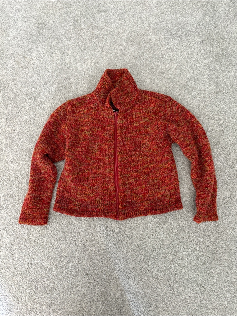 Gymboree Red-Orange Speckled Teddy Zip-Up Sweater - Vintage - 1999